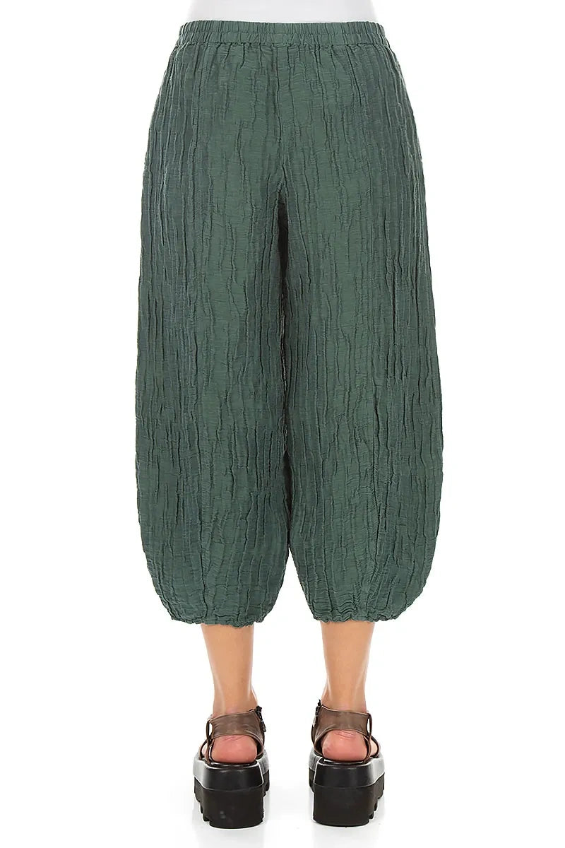 Cropped Taper Crinkled Sage Silk Linen Trousers 2