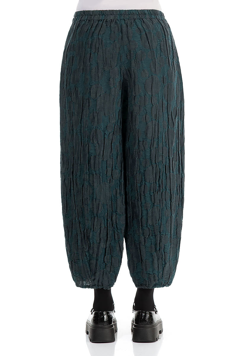 Cropped Taper Forest Grey Circle Silk Linen Trousers