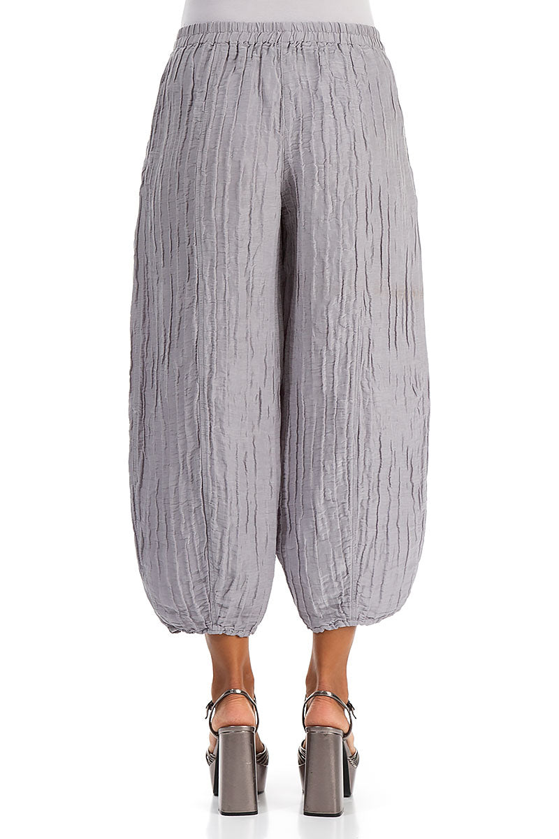 Cropped Taper Lilac Grey Silk Linen Trousers