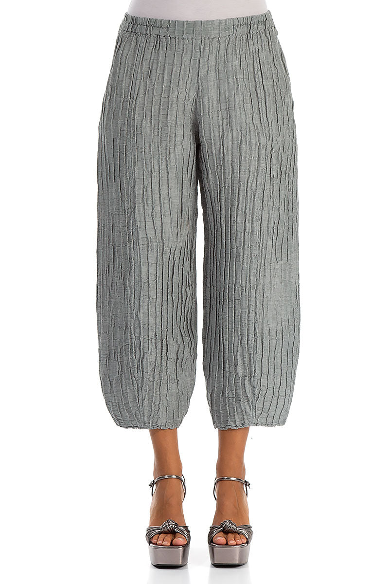 Cropped Taper Sage Silk Linen Trousers