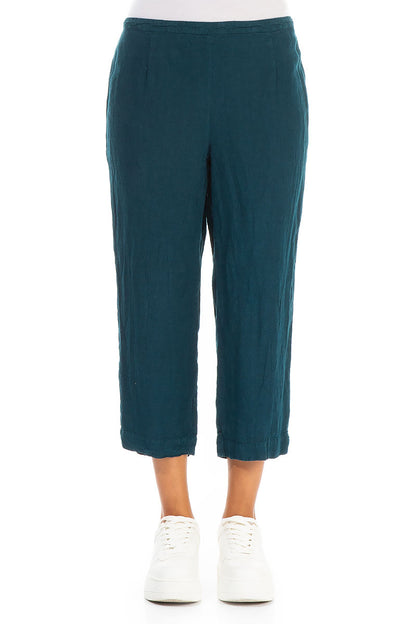 Cropped Teal Linen Trousers 1
