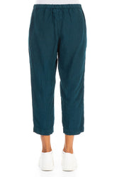 Cropped Teal Linen Trousers 2