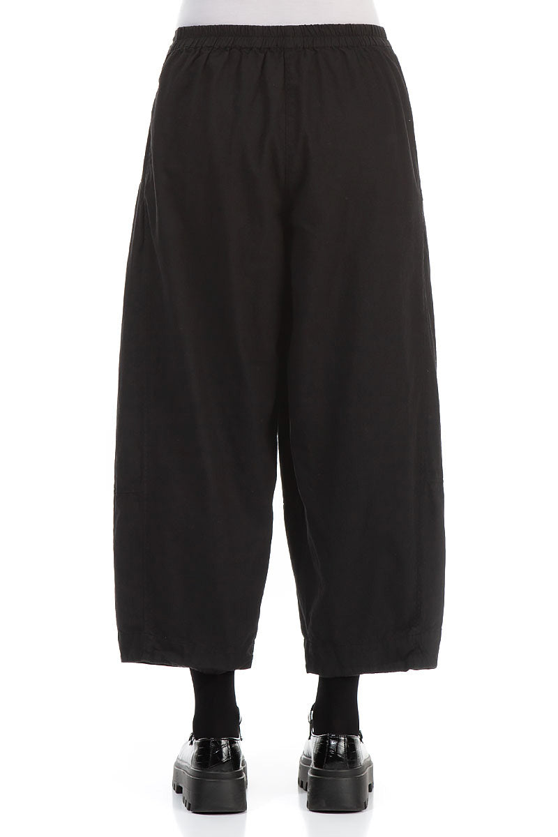 Cropped Wide Black Cotton Trousers