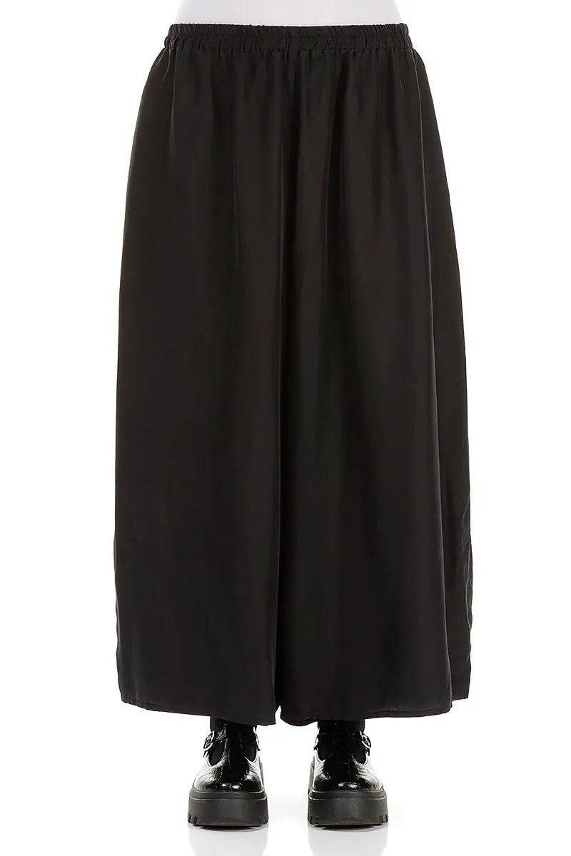 Cropped Wide Black Pure Silk Trousers 1