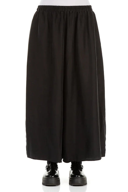 Cropped Wide Black Pure Silk Trousers 1