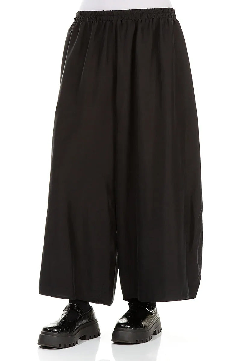 Cropped Wide Black Pure Silk Trousers 3