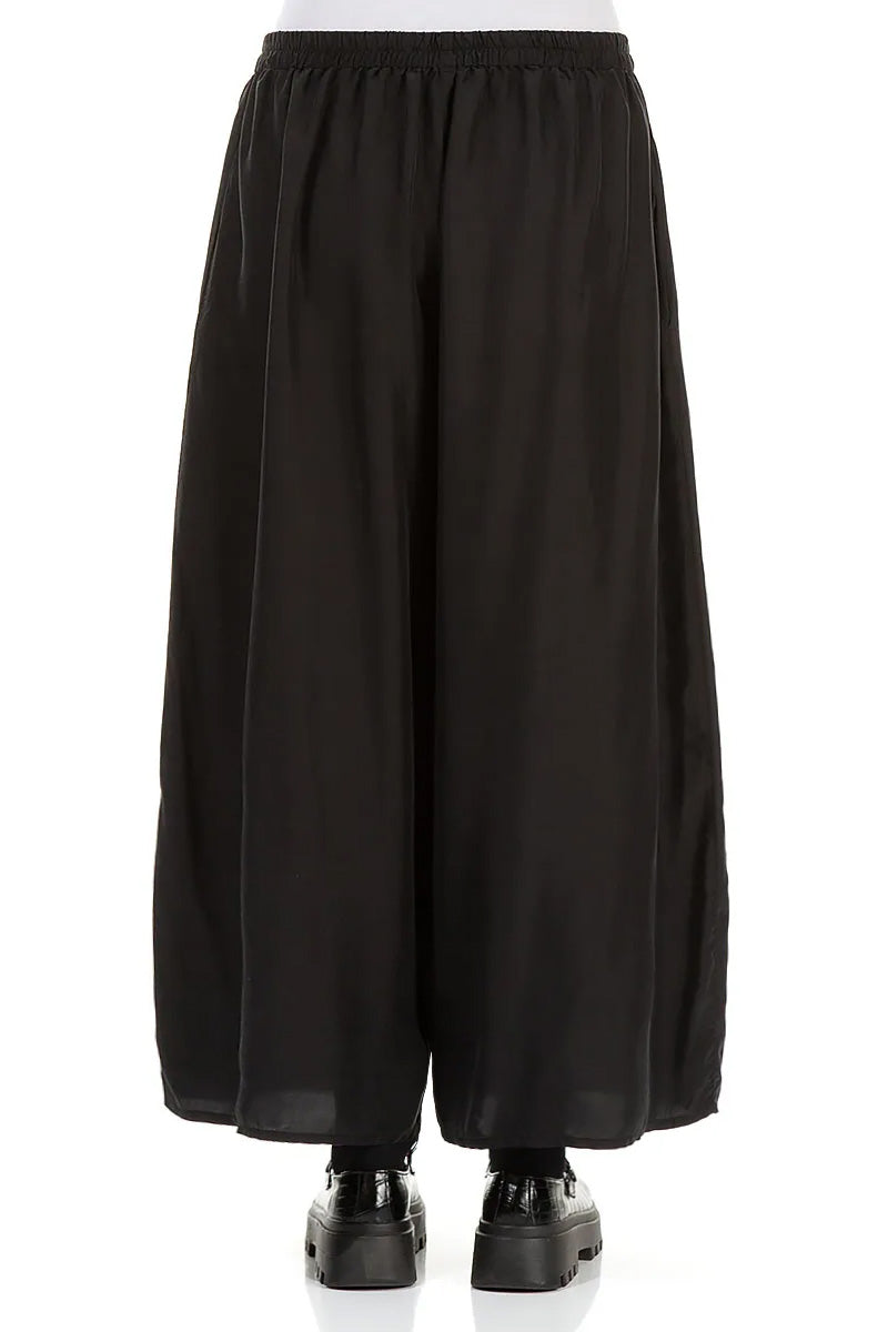 Cropped Wide Black Pure Silk Trousers 2