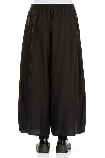 Cropped Wide Black Pure Silk Trousers 2