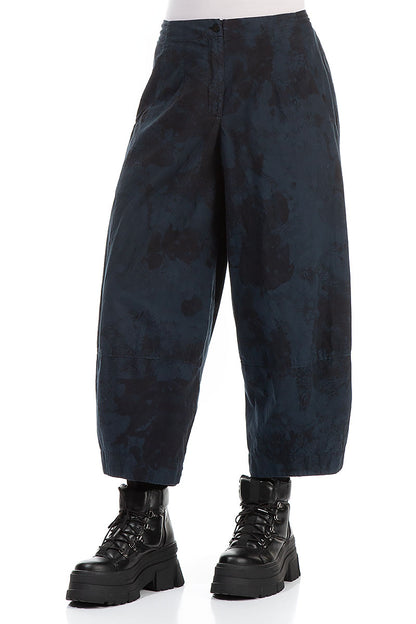 Cropped Wide Midnight Blue Marble Cotton Trousers