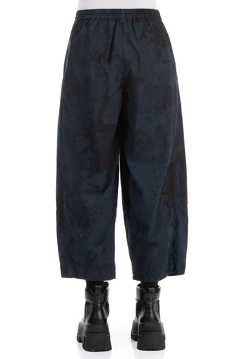 Cropped Wide Midnight Blue Marble Cotton Trousers