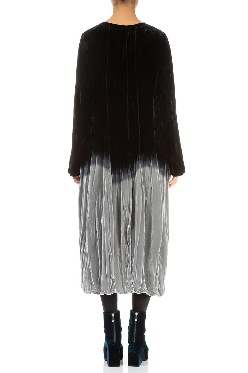 Silver Silk Velvet Ombré Dress 3