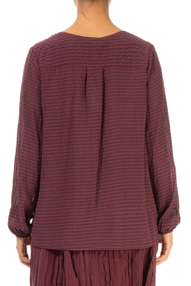 Cuff Sleeves Burgundy Textured Silk Blouse