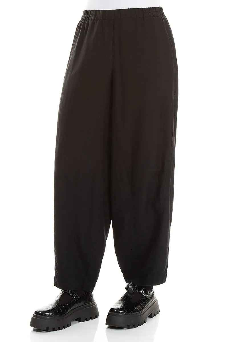 Curved Black Silk Cotton Trousers 3
