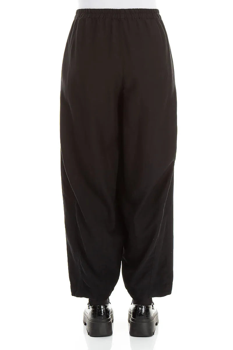 Curved Black Silk Cotton Trousers 2