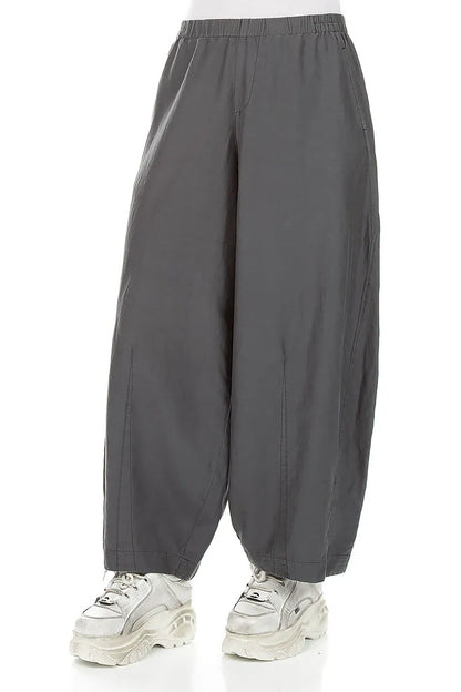 Curved Charcoal Silk Cotton Trousers 3