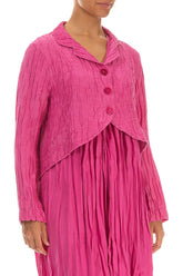 Curved Hem Crinkled Fuchsia Silk Linen Jacket 3