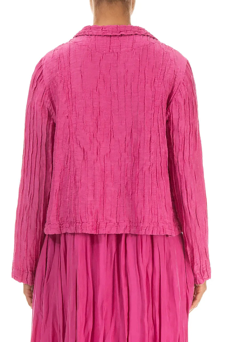 Curved Hem Crinkled Fuchsia Silk Linen Jacket 2
