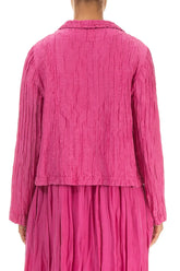 Curved Hem Crinkled Fuchsia Silk Linen Jacket 2