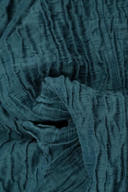 Curved Hem Deep Turquoise Crinkled Silk Linen Dress