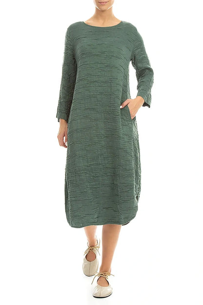 Curved Hem Sage Crinkled Silk Linen Dress 4