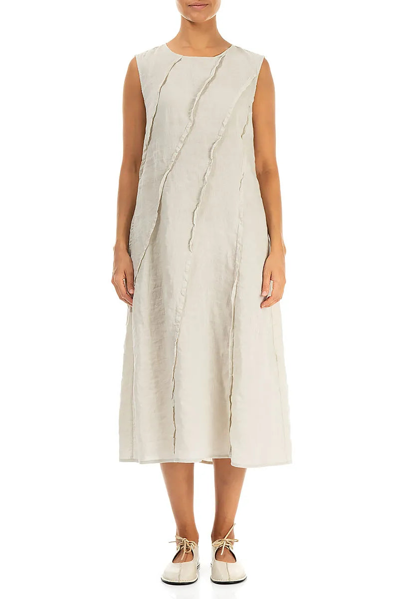 Curved Seam Beige Linen Dress