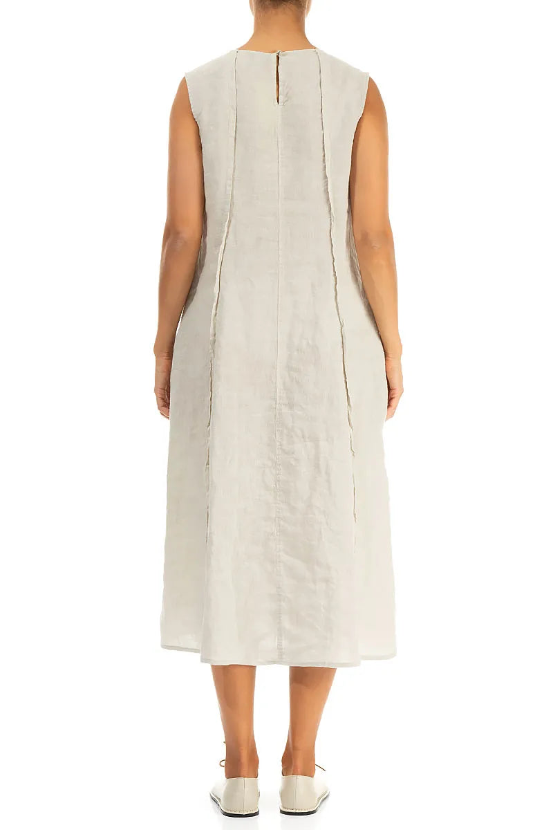 Curved Seam Beige Linen Dress