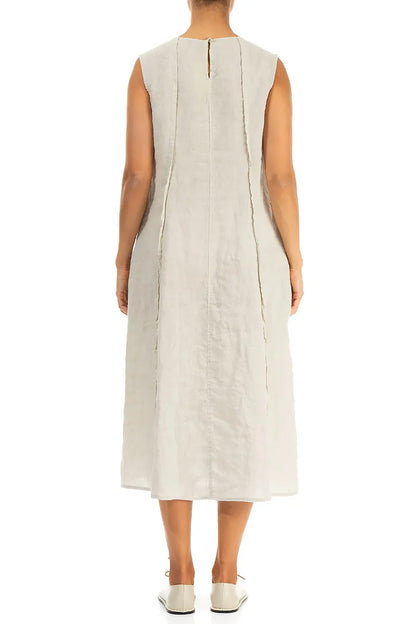 Curved Seam Beige Linen Dress 2