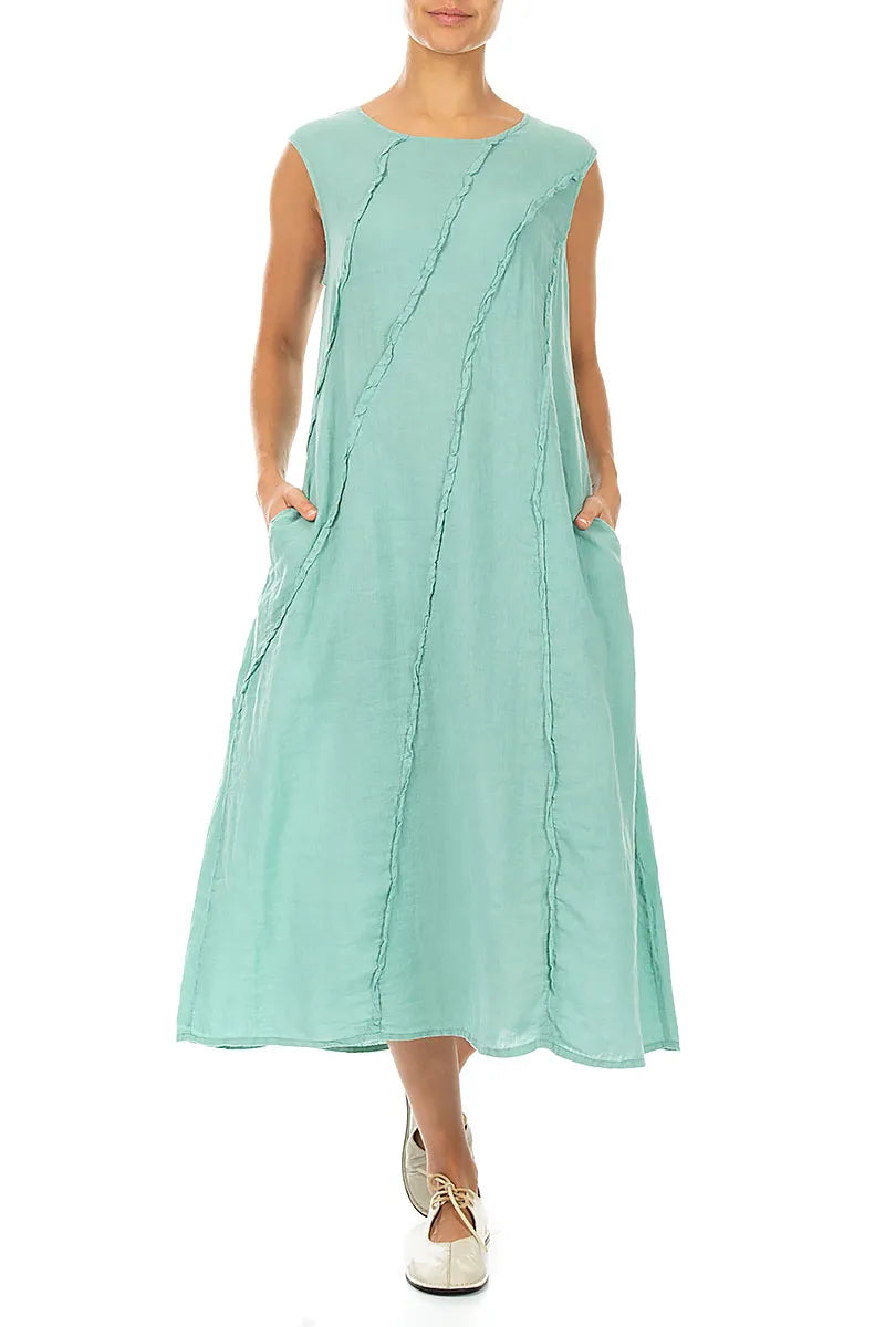 Curved Seam Mint Linen Dress 4