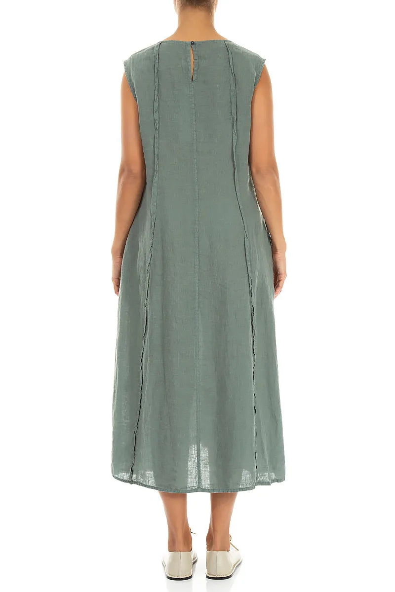 Geschwungenes Naht-Leinenkleid Salbeigrün