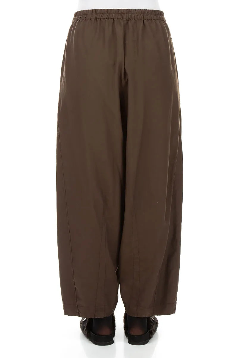 Curved Truffle Brown Silk Cotton Trousers