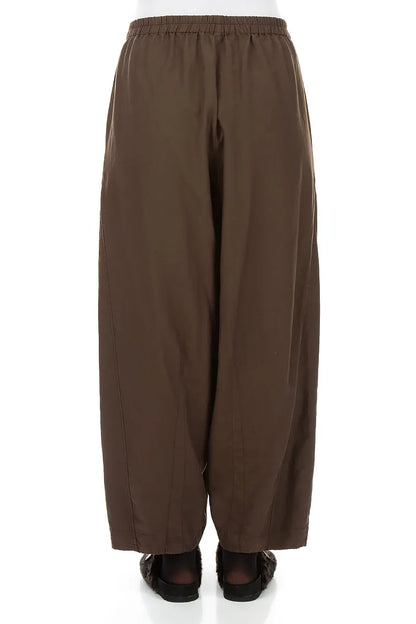 Curved Truffle Brown Silk Cotton Trousers
