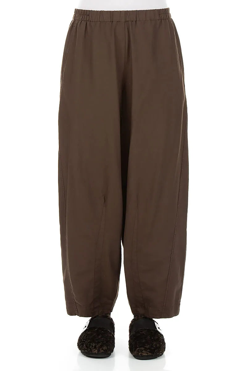 Curved Truffle Brown Silk Cotton Trousers