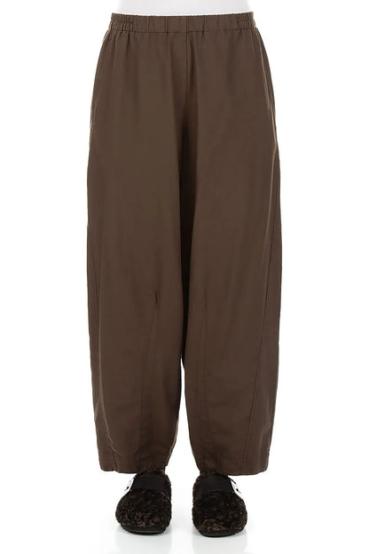 Curved Truffle Brown Silk Cotton Trousers