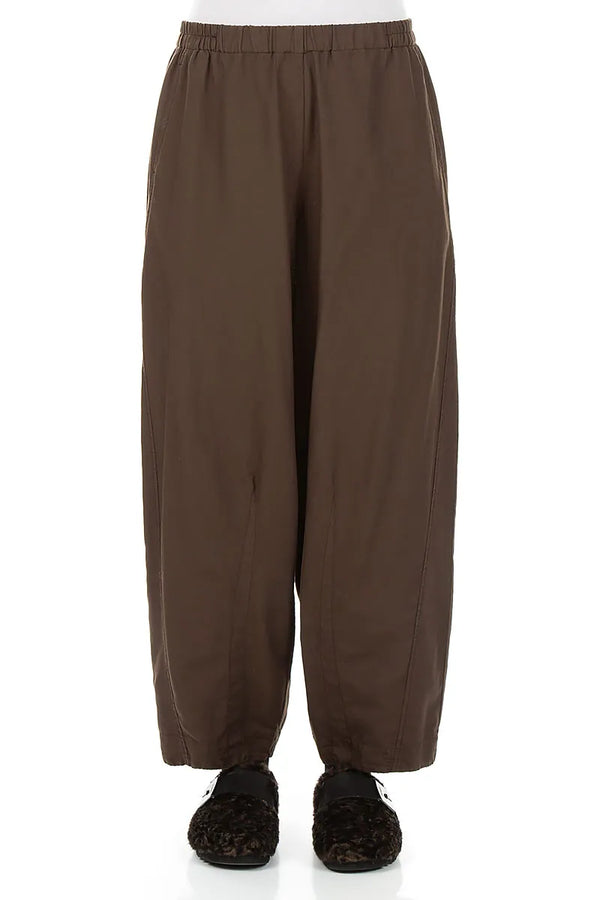 Curved Truffle Brown Silk Cotton Trousers