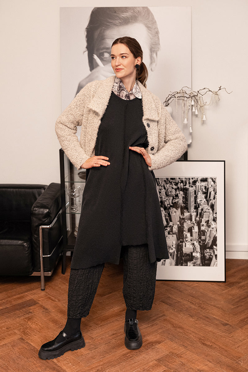 Cut Out Black Rib Cotton Wool Dress 1