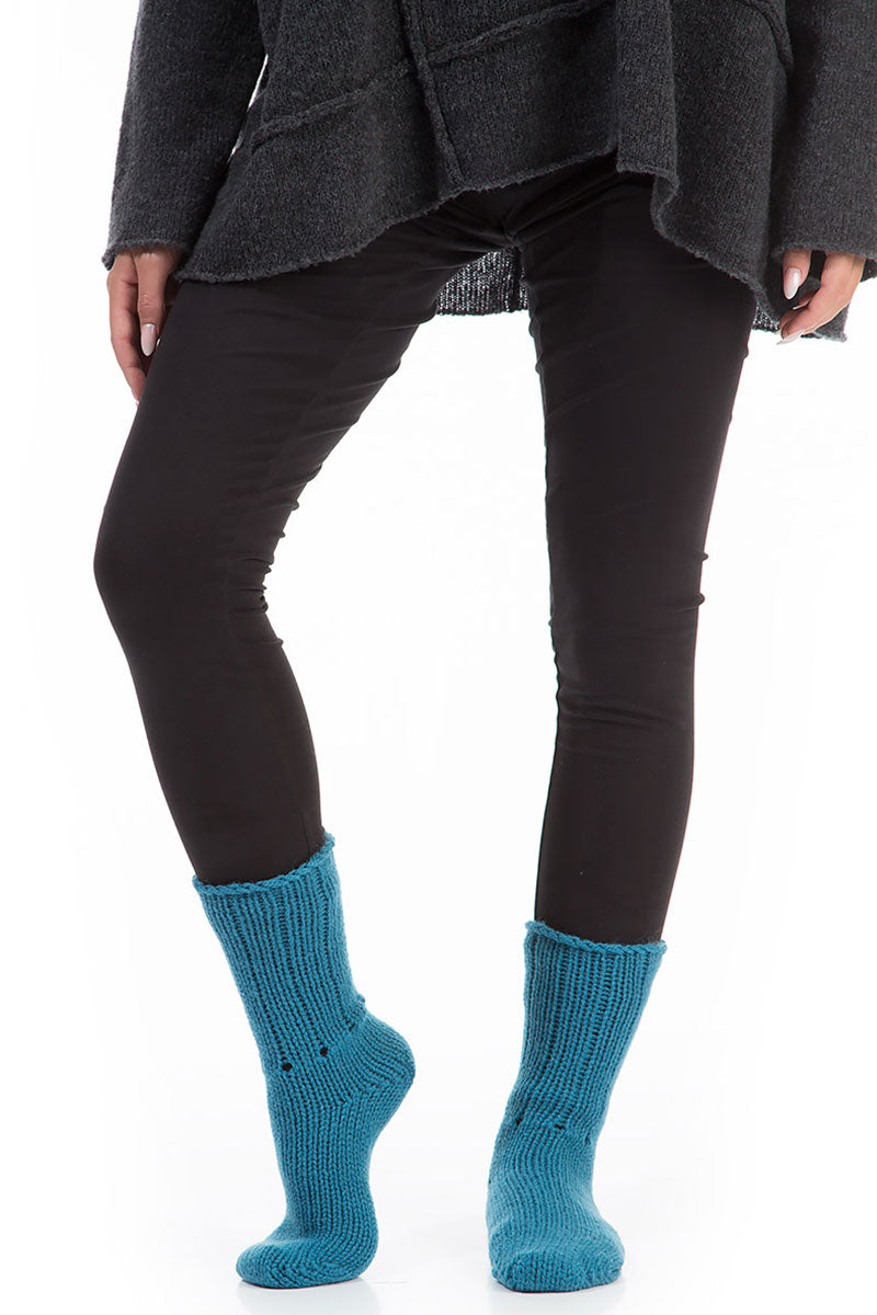 Cyan Blue Wool Socks 1