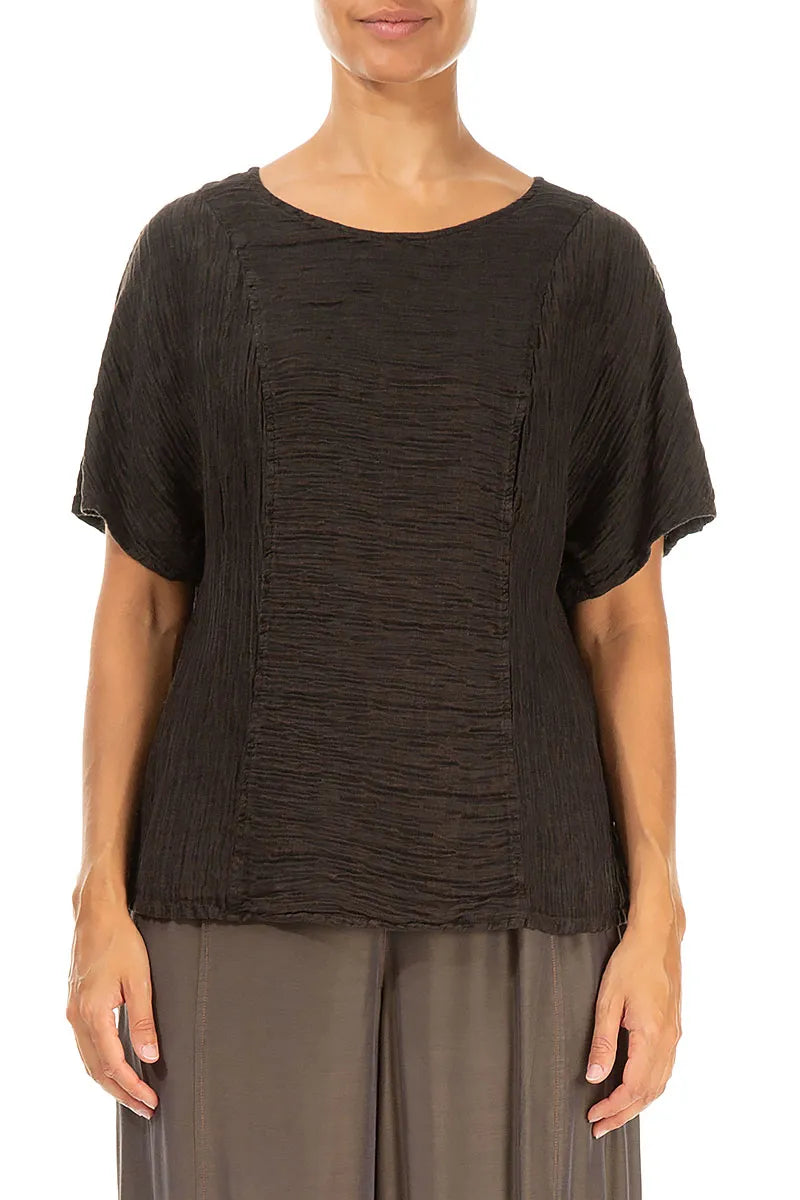 Dark Brown Crinkled Silk Blouse 1
