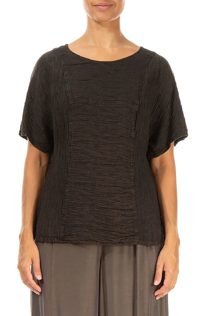 Dark Brown Crinkled Silk Blouse 1