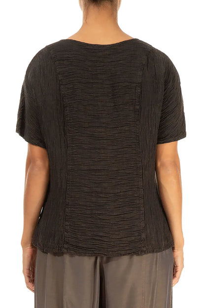 Dark Brown Crinkled Silk Blouse 2