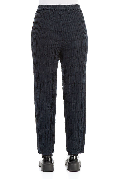 Dark Navy Textured Linen Pencil Trousers