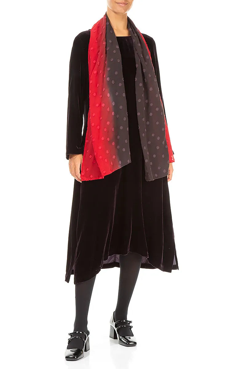 Écharpe en soie rouge foncé ombrée à pois clairs