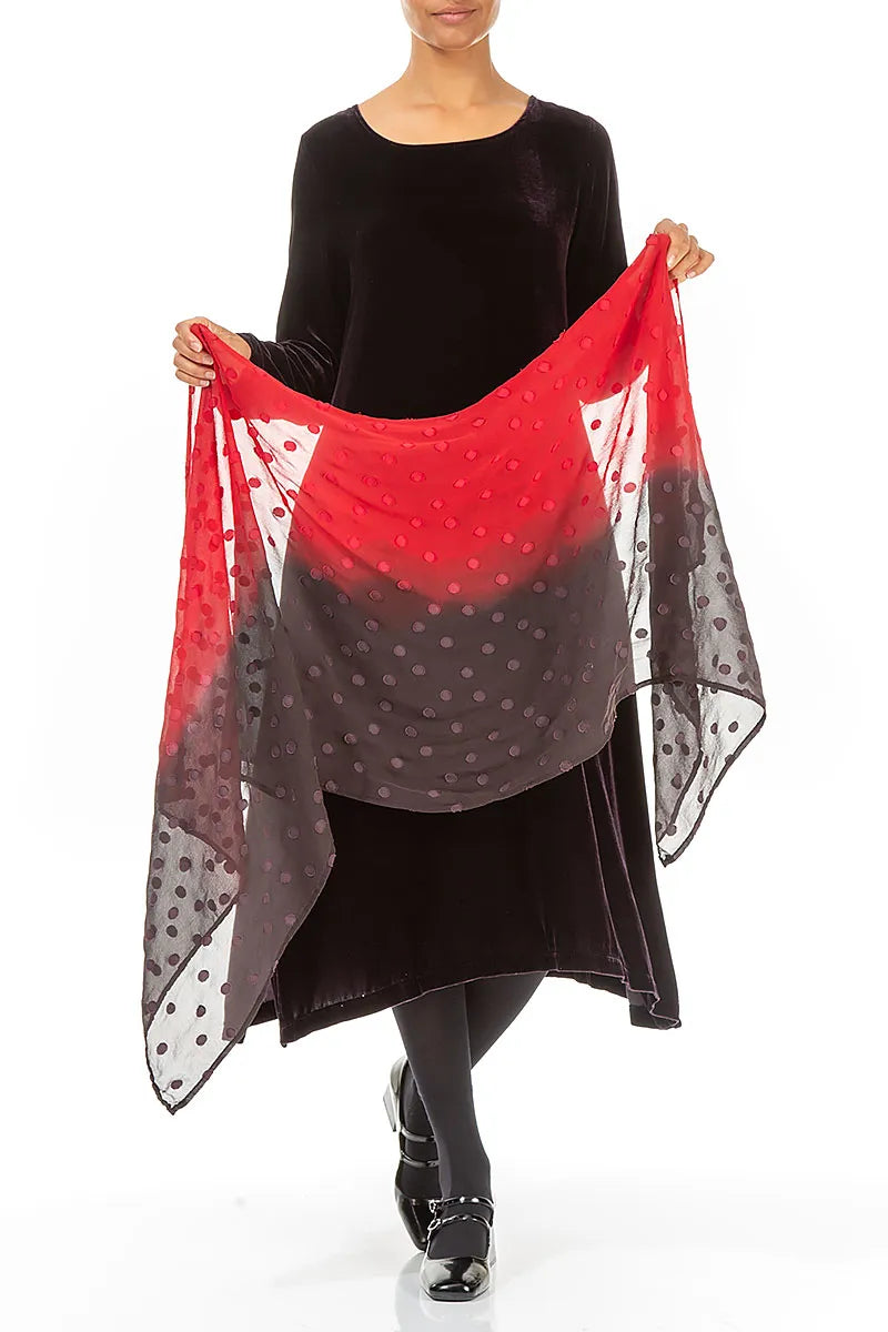 Écharpe en soie rouge foncé ombrée à pois clairs