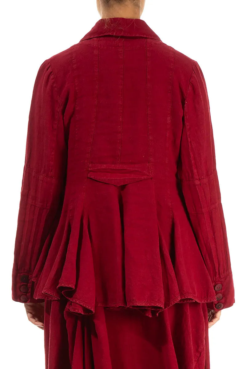 Dark Red Peplum Linen Jacket 2