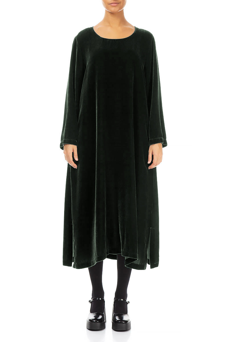 Dark Sage Silk Velvet Shift Dress