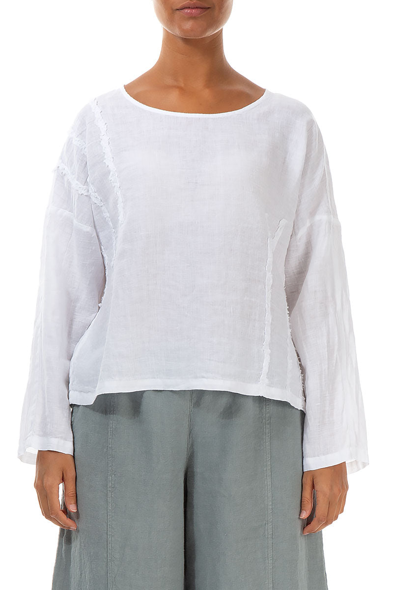 Decorated Boxy White Linen Blouse