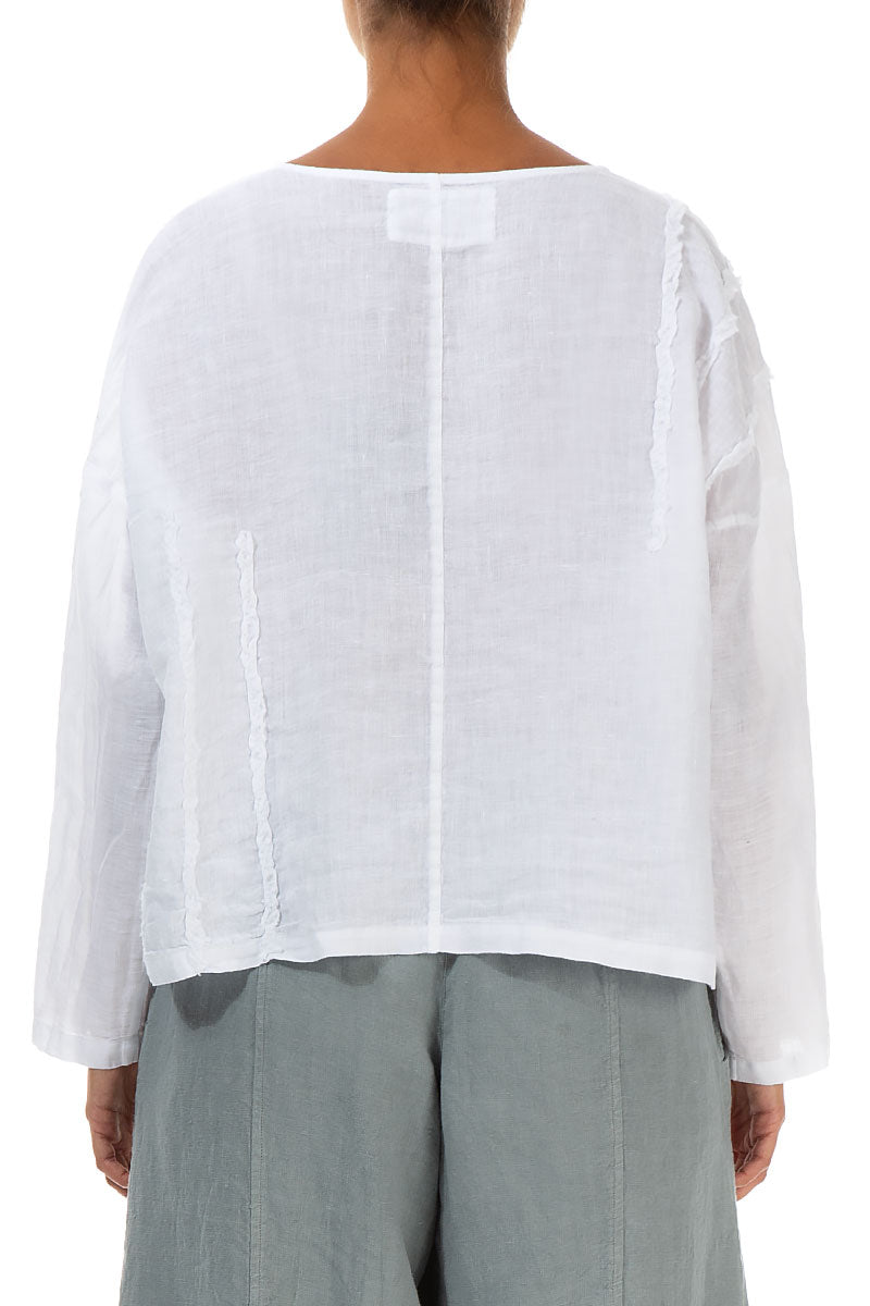 Decorated Boxy White Linen Blouse