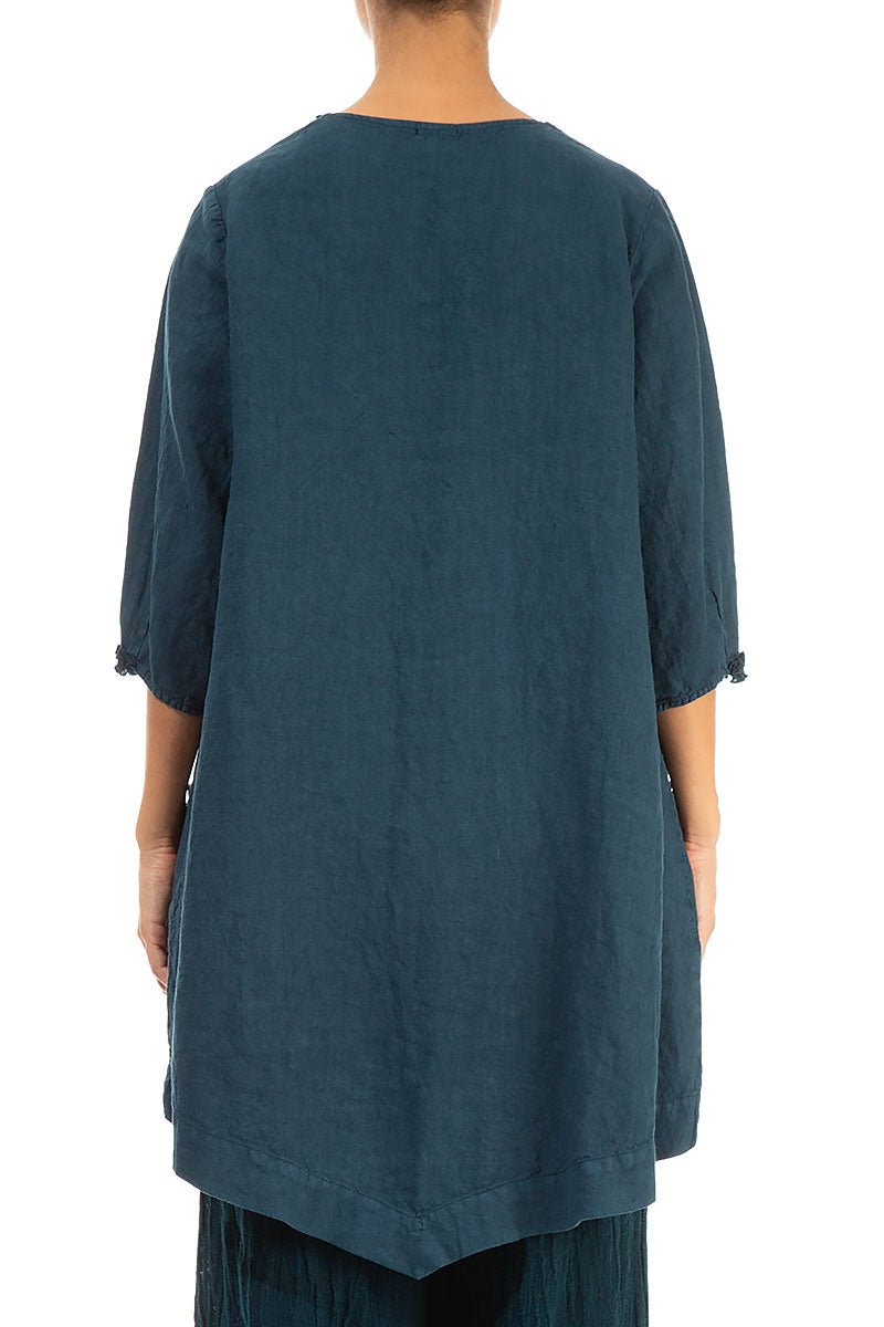 Decorated Dark Navy Linen Tunic