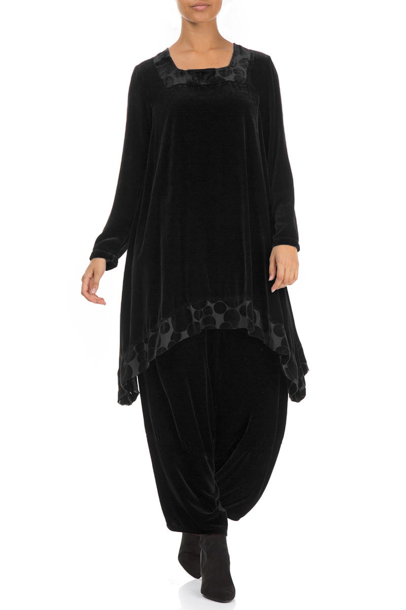 Decorated Devoré Bubbles Black Silk Velvet Tunic