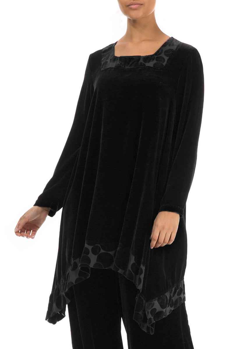 Decorated Devoré Bubbles Black Silk Velvet Tunic