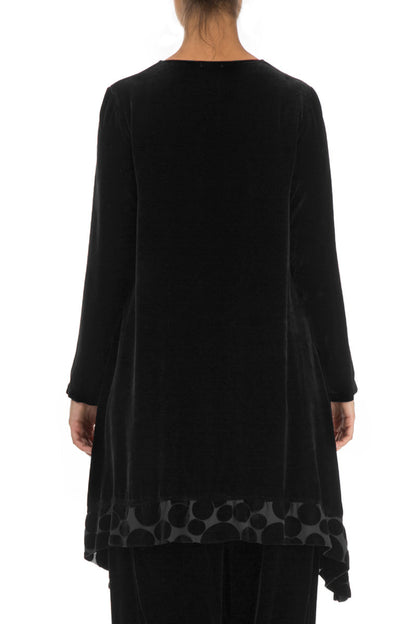 Decorated Devoré Bubbles Black Silk Velvet Tunic